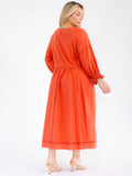 PLUS 3/4 slave V-neck front pockets, loose fit linen dress in rust