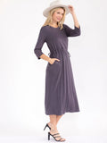 3/4 sleeve front pockets, adjustable drawstring waist, ribbed material dress ￼