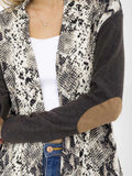 Long sleeve open front animal print elbow patch cardigan