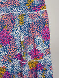 Elastic waist, tiered, floral, multi print, maxi skirt in fuchsia ￼