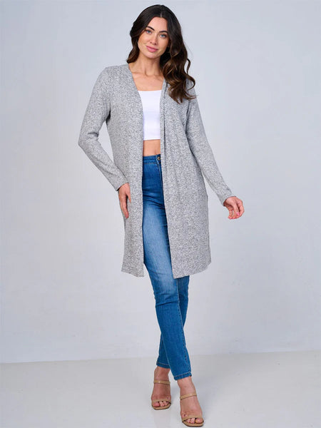 Long sleeve open front slit cardigan in heather Gray ￼￼