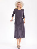 3/4 sleeve front pockets, adjustable drawstring waist, ribbed material dress ￼