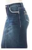 Denim dark wash midi stitch skirt