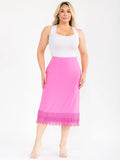 PLUS elastic waist, crochet bottom hem, pink slip extender ￼