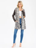 Long sleeve open front animal print elbow patch cardigan