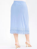 Plus, elastic waist, crochet bottom hem slip extender in ice blue ￼