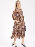 3/4 sleeve front pocket loose fit floral maxi dress high low hem