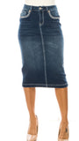 Denim dark wash midi stitch skirt