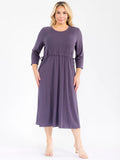 PLUS 3/4 sleeve front pockets, adjustable waist, ribbed, maxi, dress in charcoal