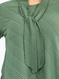 PLUS 3/4 sleeve with detached scarf textured material tunic top in olive￼