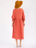 Rust 3/4 sleeve V-neck front pocket loose fit linen maxi dress￼