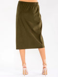Elastic waist, corduroy detail, midi pencil skirt in olive