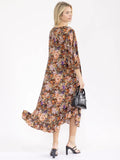 3/4 sleeve front pocket loose fit floral maxi dress high low hem