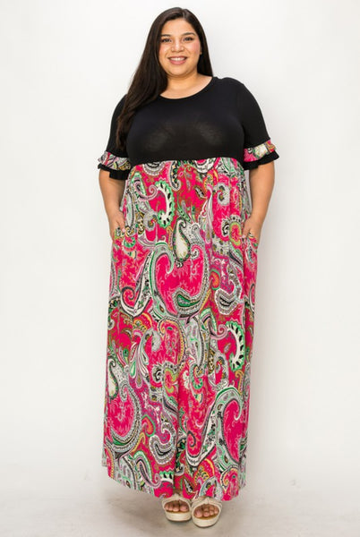 Extra Plus 2 tone dress with double ruffle sleeve