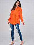 Long sleeve button up tunic blouse in orange ￼