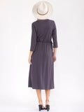 3/4 sleeve front pockets, adjustable drawstring waist, ribbed material dress ￼