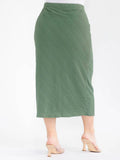 PLUS elastic waist, textured, fitted skirt in olive ￼