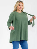 PLUS 3/4 sleeve with detached scarf textured material tunic top in olive￼