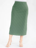 PLUS elastic waist, textured, fitted skirt in olive ￼