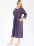 PLUS 3/4 sleeve front pockets, adjustable waist, ribbed, maxi, dress in charcoal