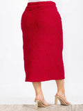 PLUS Elastic waist, ruched material pencil fitted skirt in red