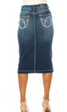 Denim dark wash midi stitch skirt