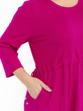 PLUS 3/4 sleeve front pockets, adjustable drawstring waist, ribbed material maxi address in magenta ￼