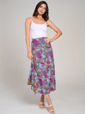 Elastic waist, tiered, floral, multi print, maxi skirt in fuchsia ￼