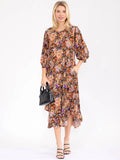 3/4 sleeve front pocket loose fit floral maxi dress high low hem