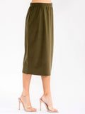 Elastic waist, corduroy detail, midi pencil skirt in olive