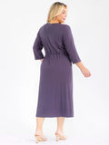 PLUS 3/4 sleeve front pockets, adjustable waist, ribbed, maxi, dress in charcoal