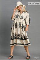 Plus Desert Bloom Damask, black and ivory midi dress