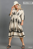 Plus Desert Bloom Damask, black and ivory midi dress