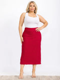 PLUS Elastic waist, ruched material pencil fitted skirt in red