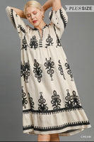 Plus Desert Bloom Damask, black and ivory midi dress