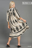 Plus Desert Bloom Damask, black and ivory midi dress