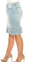 Plus B girl Zig Zag no slit midi jean skirt