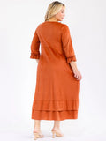 PLUS 3/4 sleeve front pockets ruffle bottom hem, loose fit dress in rust ￼