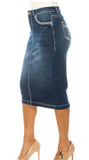 Denim dark wash midi stitch skirt