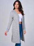 Long sleeve open front slit cardigan in heather Gray ￼￼