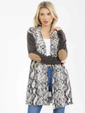 Long sleeve open front animal print elbow patch cardigan