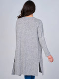 Long sleeve open front slit cardigan in heather Gray ￼￼