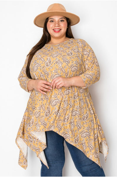 Plus size multi print side drape top
