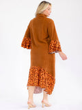PLUS long bell sleeve button up front pockets, animal print contrast maxi dress ￼