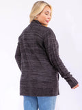 Plus size long sleeve open front with pockets, knit cardigan in charcoal black ￼