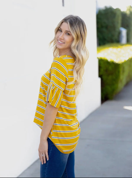 Plus Stripe Flare Sleeve Aleigha Top